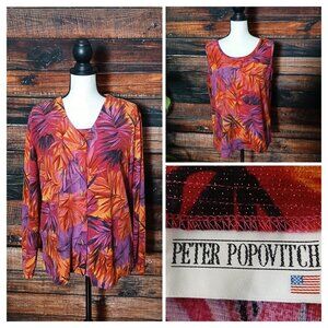 Peter Popovitch L Vintage 2 Piece Set Tank Jacket Metallic Tropical Palm US Made